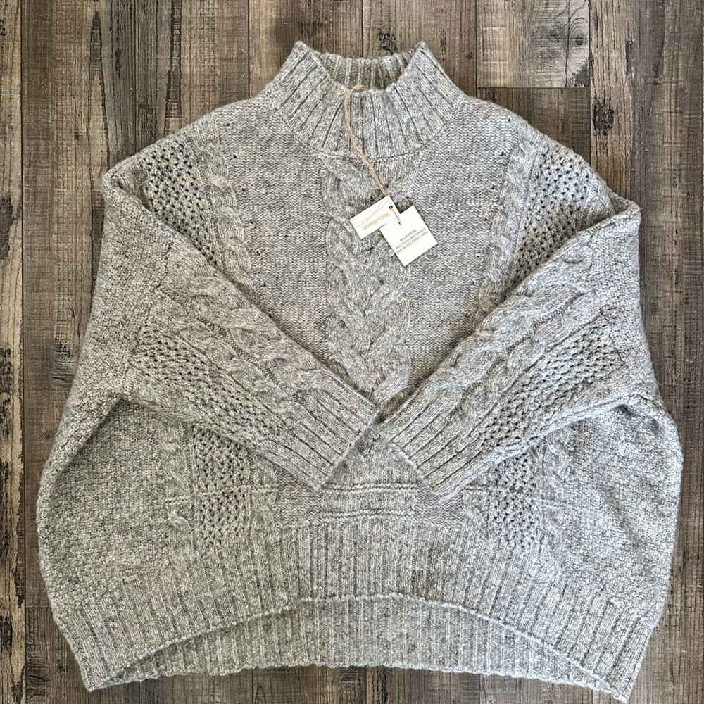 NWT Cost Plus World Market Heathered Gray Cable Mock Turtleneck Sweater